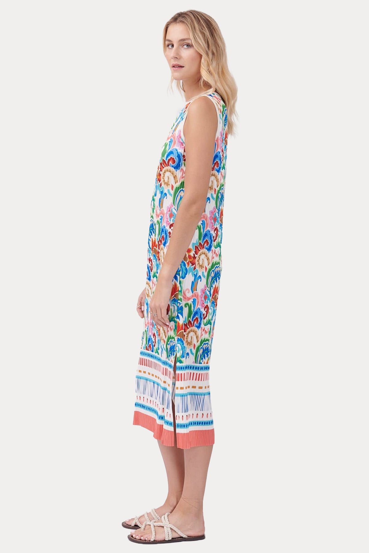 Rene Derhy Yuvarlak Yaka Desenli Midi Elbise