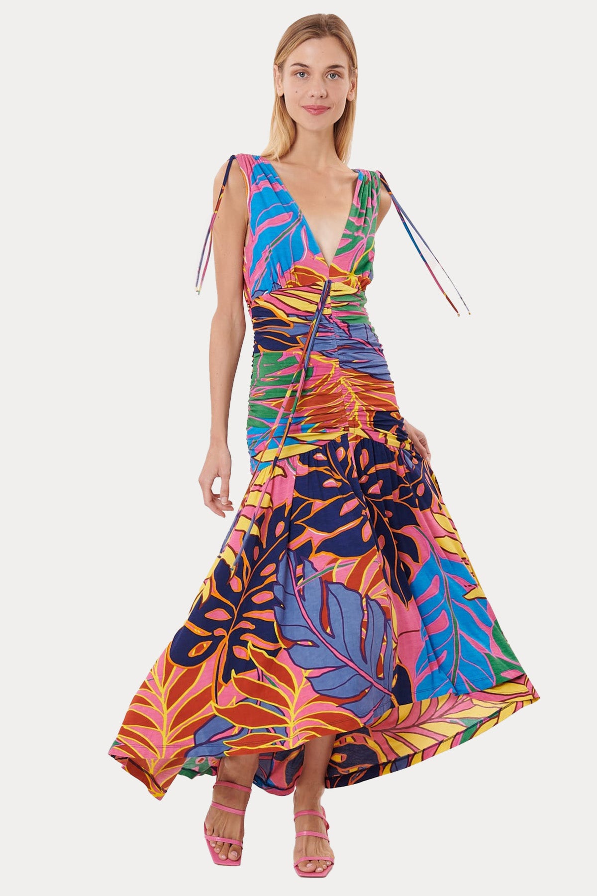 Rene Derhy Derin V Yaka Desenli Maxi Elbise