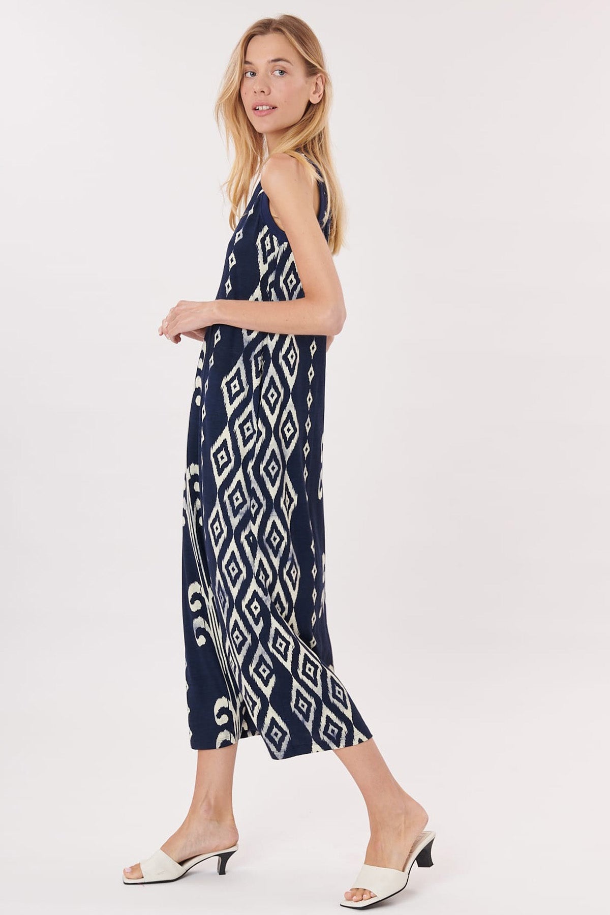 Rene Derhy Yuvarlak Yaka Desenli Midi Elbise