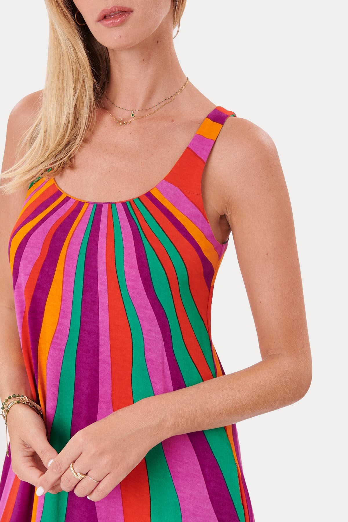 Rene Derhy Yuvarlak Yaka Renkli Desenli Maxi Elbise