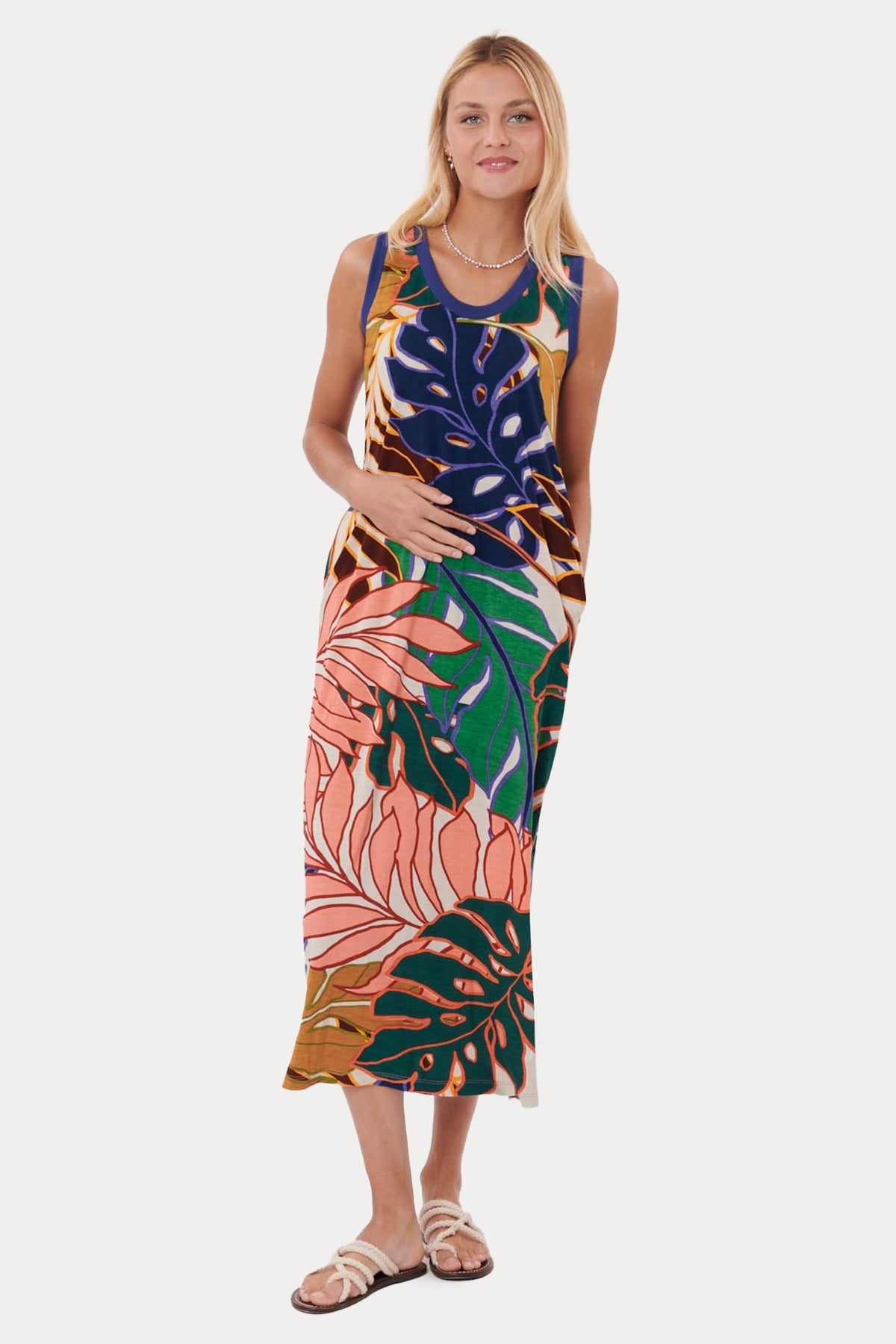 Rene Derhy Yuvarlak Yaka Desenli Midi Elbise