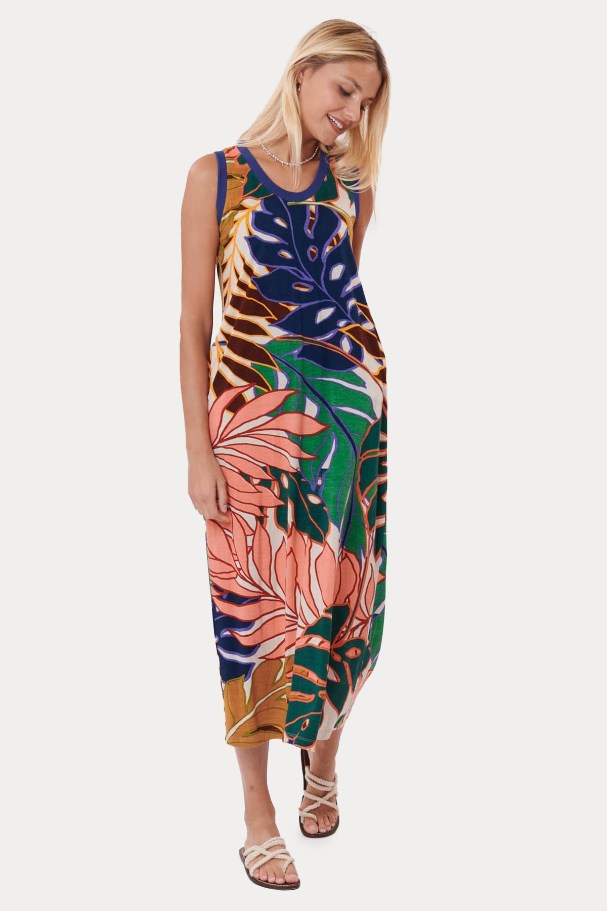 Rene Derhy Yuvarlak Yaka Desenli Midi Elbise