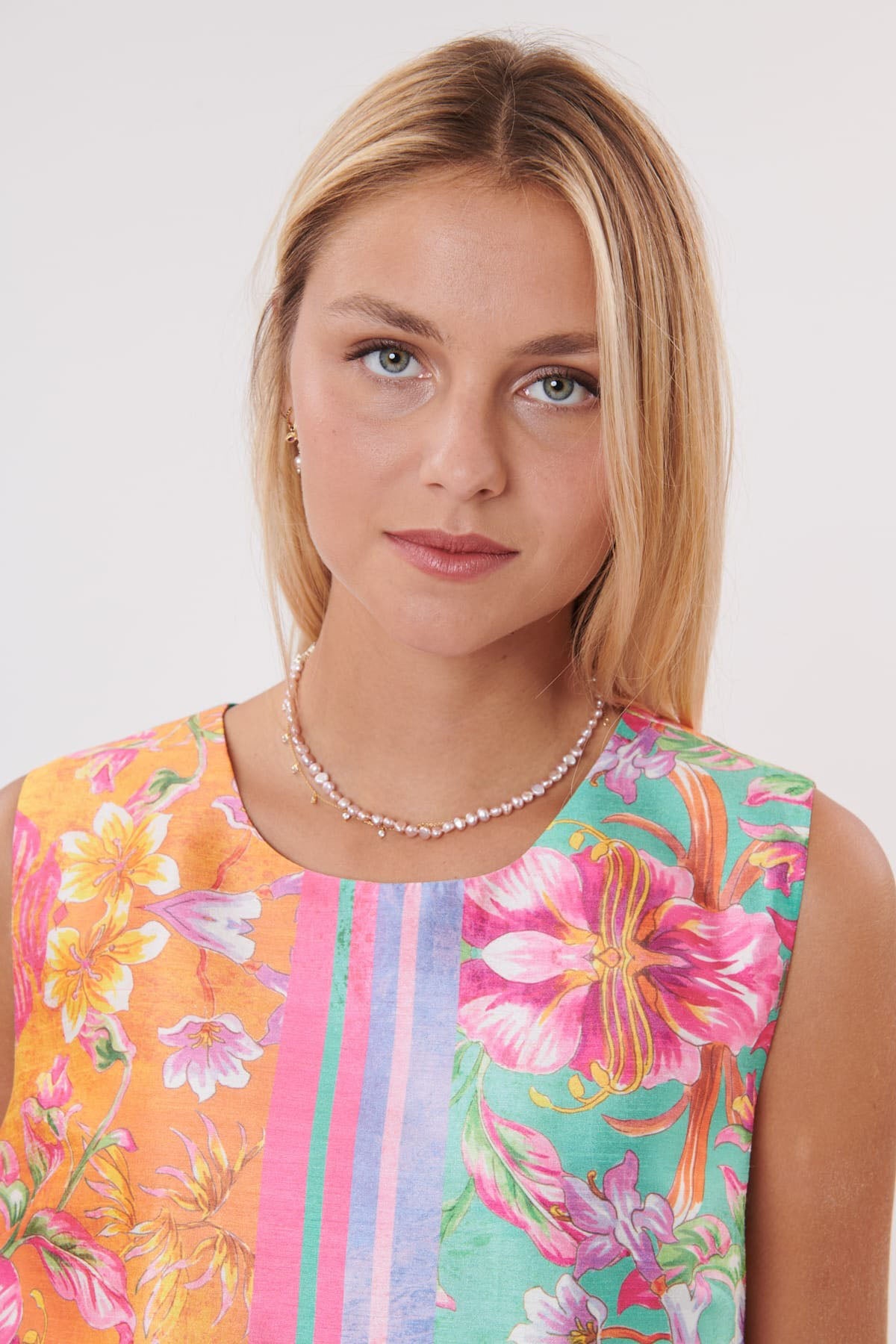 Rene Derhy Yuvarlak Yaka Desenli Dizüstü Elbise