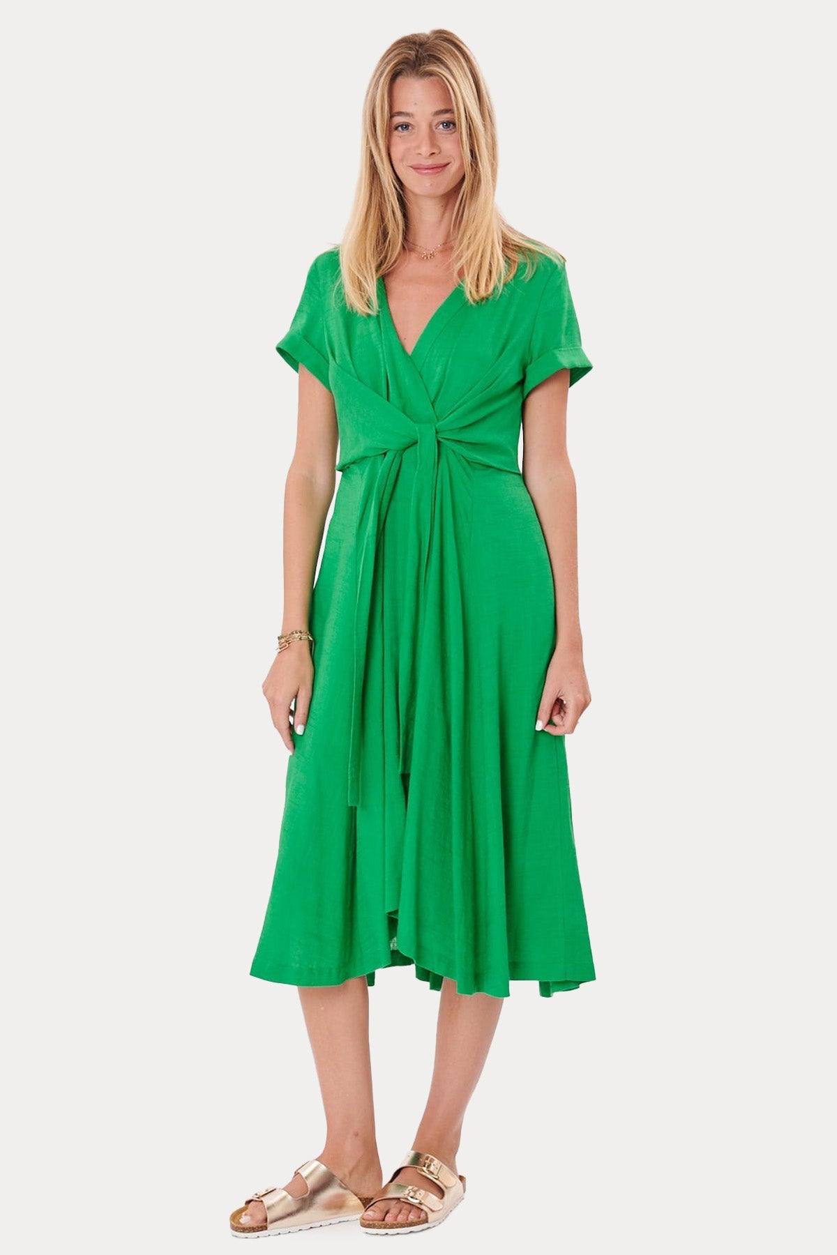 Rene Derhy V Yaka Kurdele Detaylı Midi Elbise