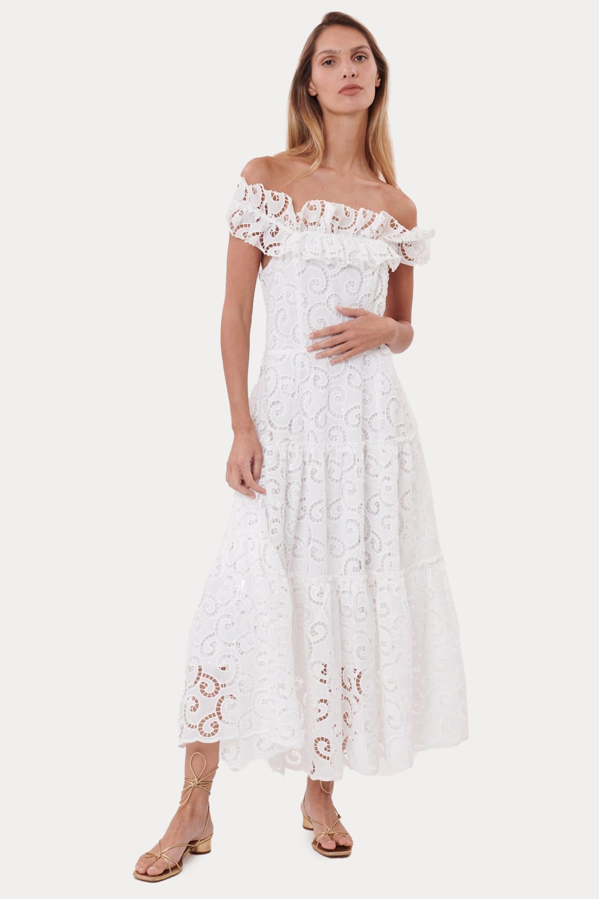 Rene Derhy Straplez Yaka Dantel Nakışlı Maxi Elbise