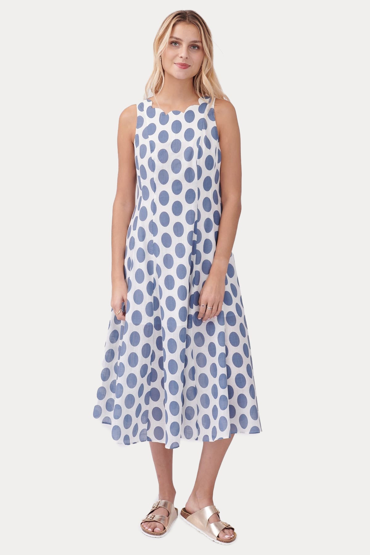 Rene Derhy Yuvarlak Yaka Puantiyeli Midi Elbise