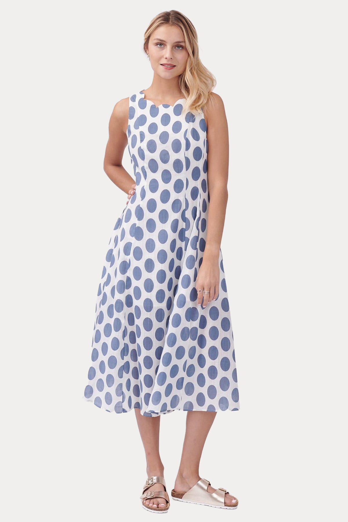 Rene Derhy Yuvarlak Yaka Puantiyeli Midi Elbise