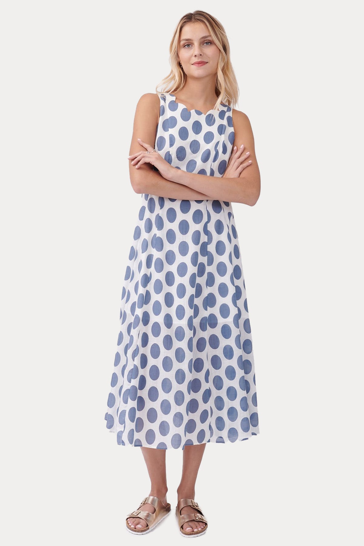 Rene Derhy Yuvarlak Yaka Puantiyeli Midi Elbise