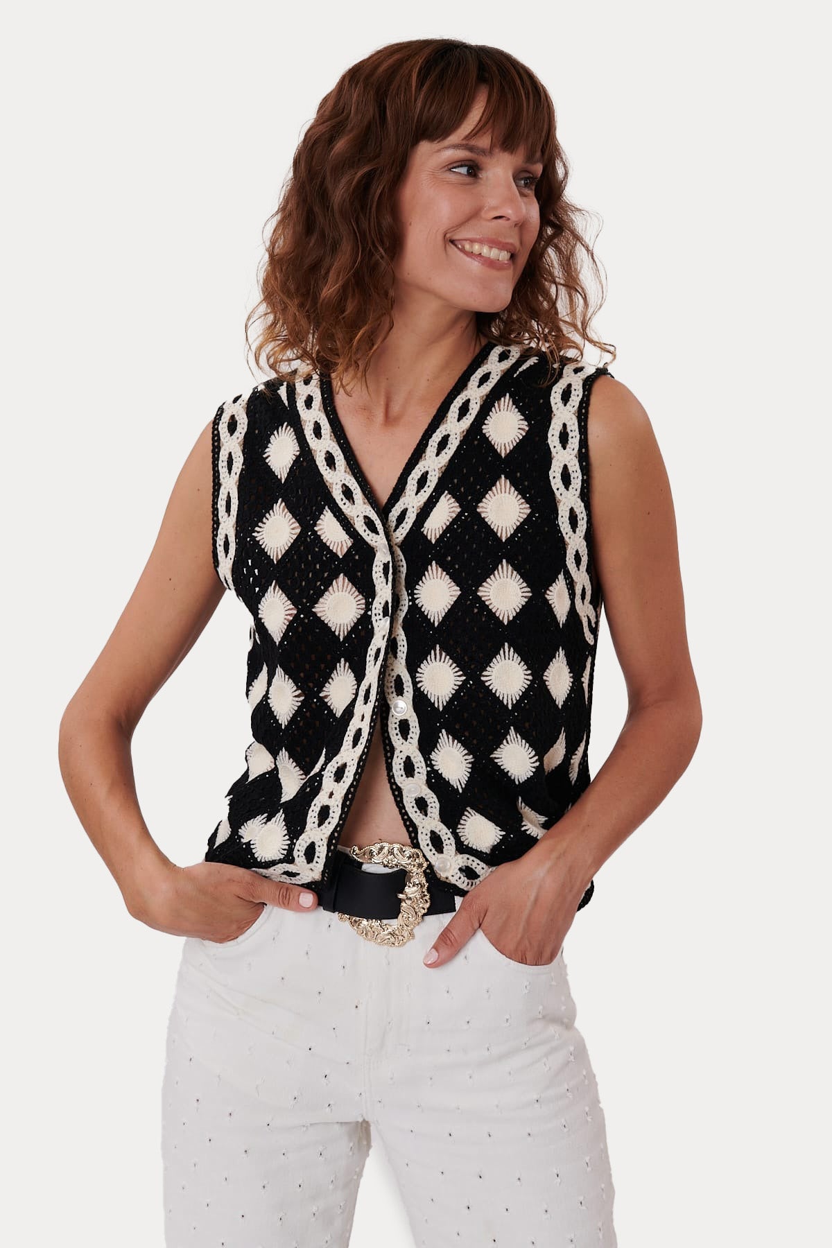 Rene Derhy Desenli Örgü Triko Yelek