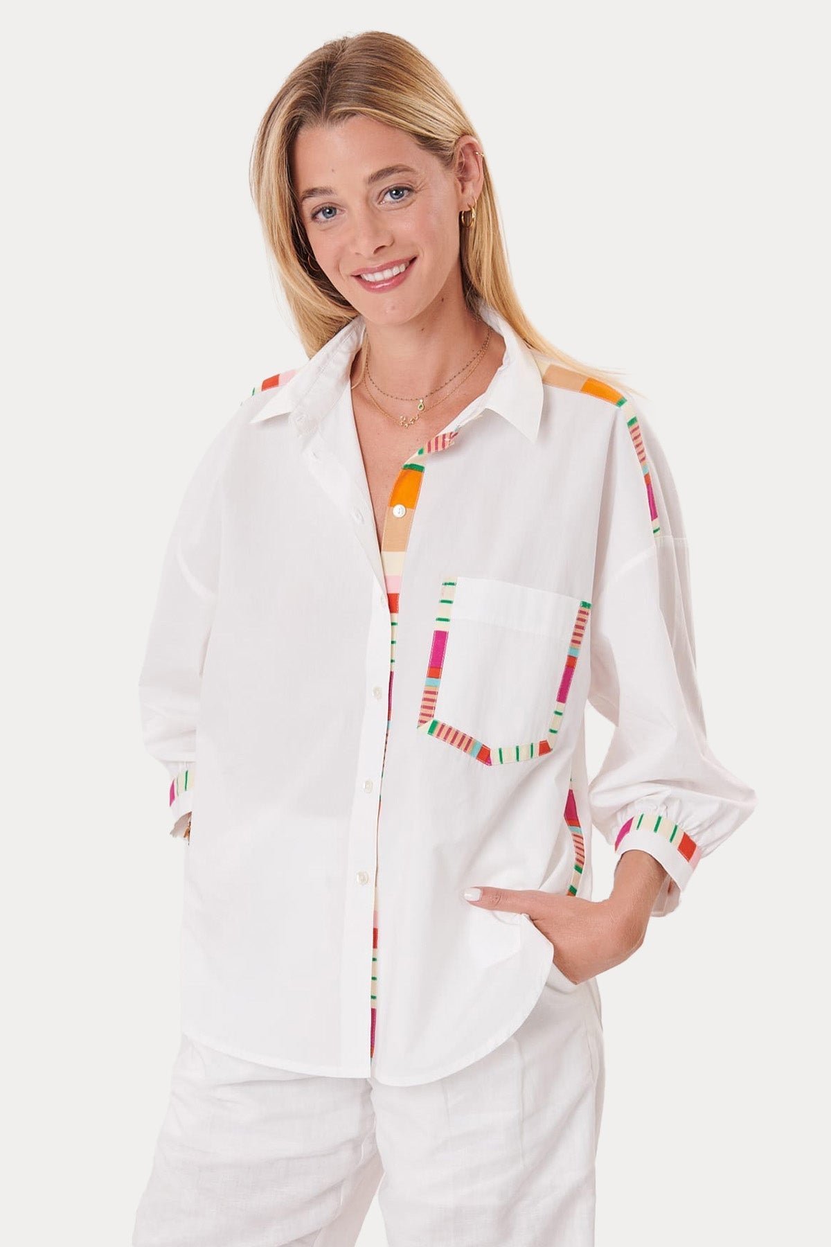 Rene Derhy Renkli Desen Detaylı Klasik Yaka Cepli Gömlek