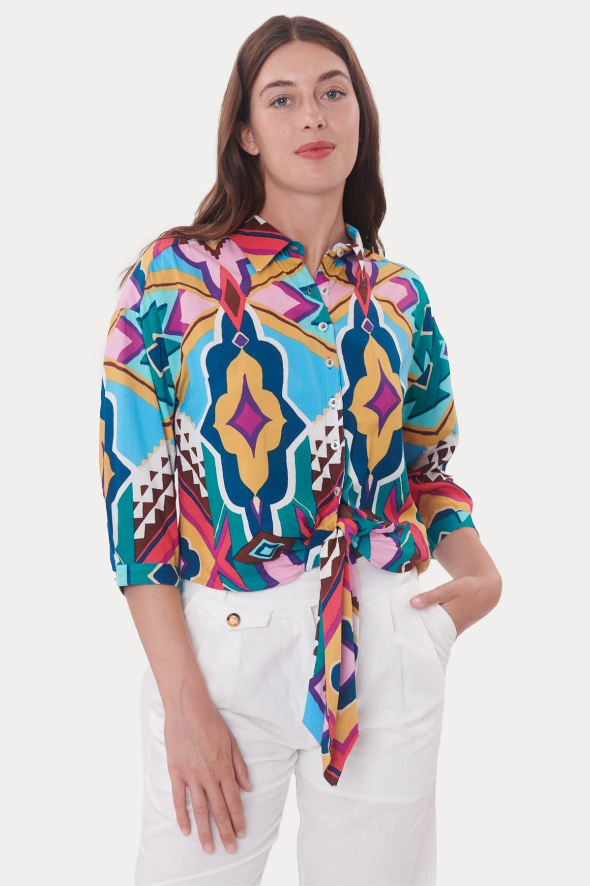 Rene Derhy Klasik Yaka Renkli Desenli Gömlek