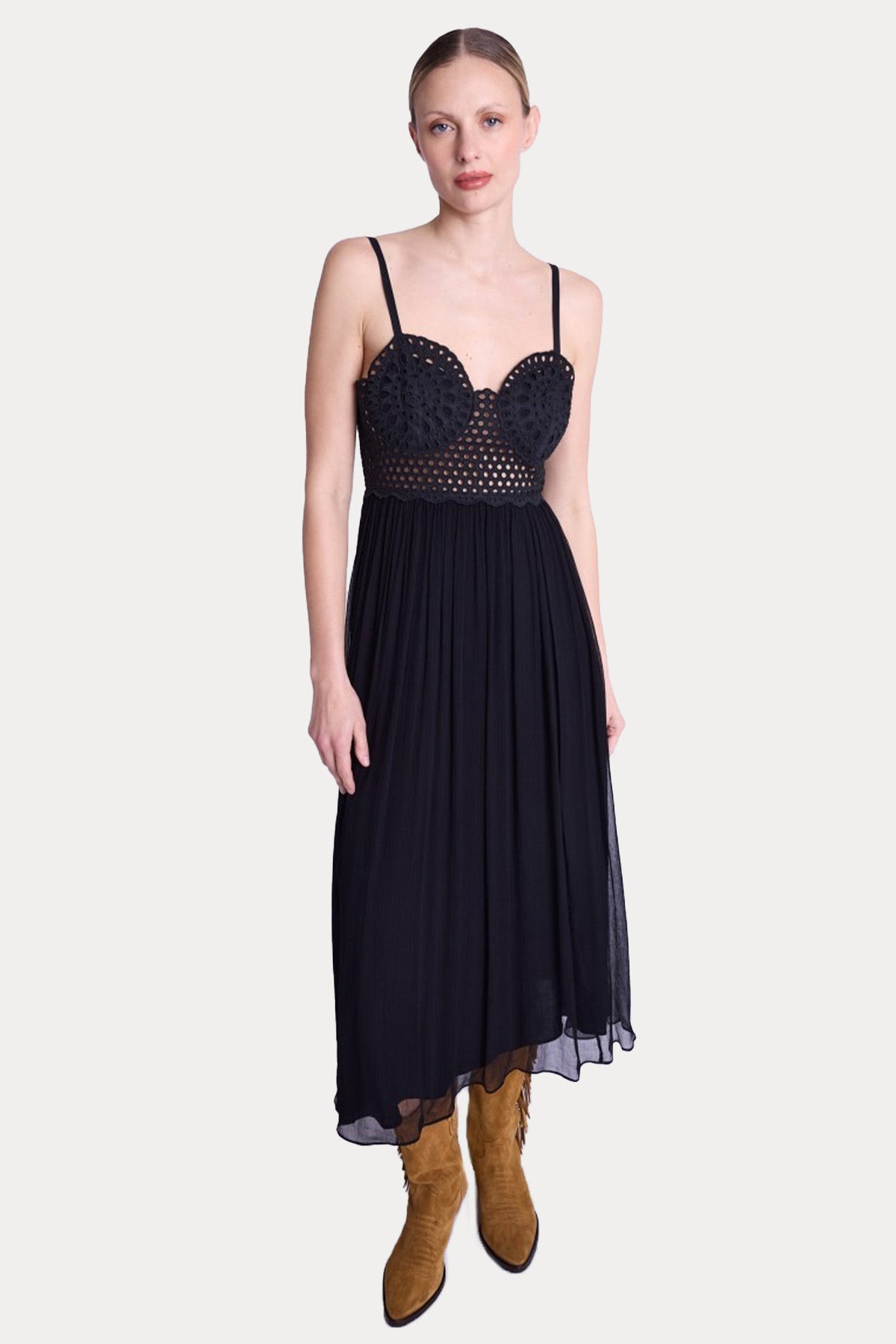 Berenice Reina Dantel Nakışlı Midi Elbise