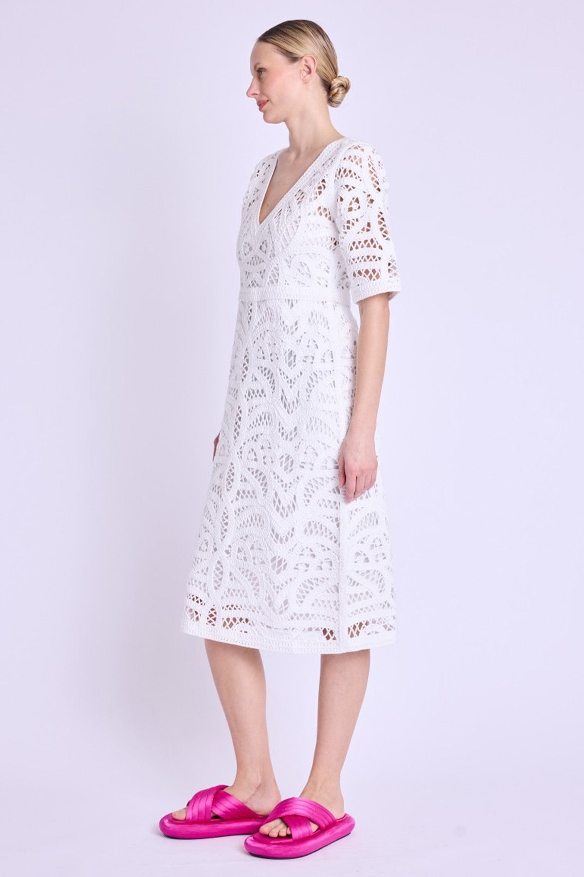 Berenice Raimunda Dantel Nakışlı Midi Elbise