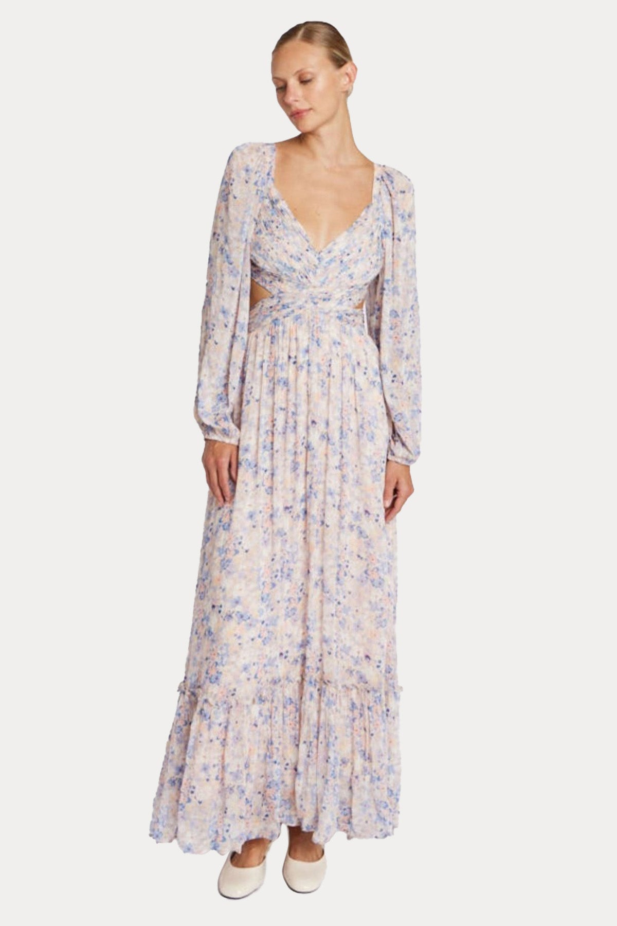 Berenice Rima Sırt Dekolteli Desenli Maxi Elbise