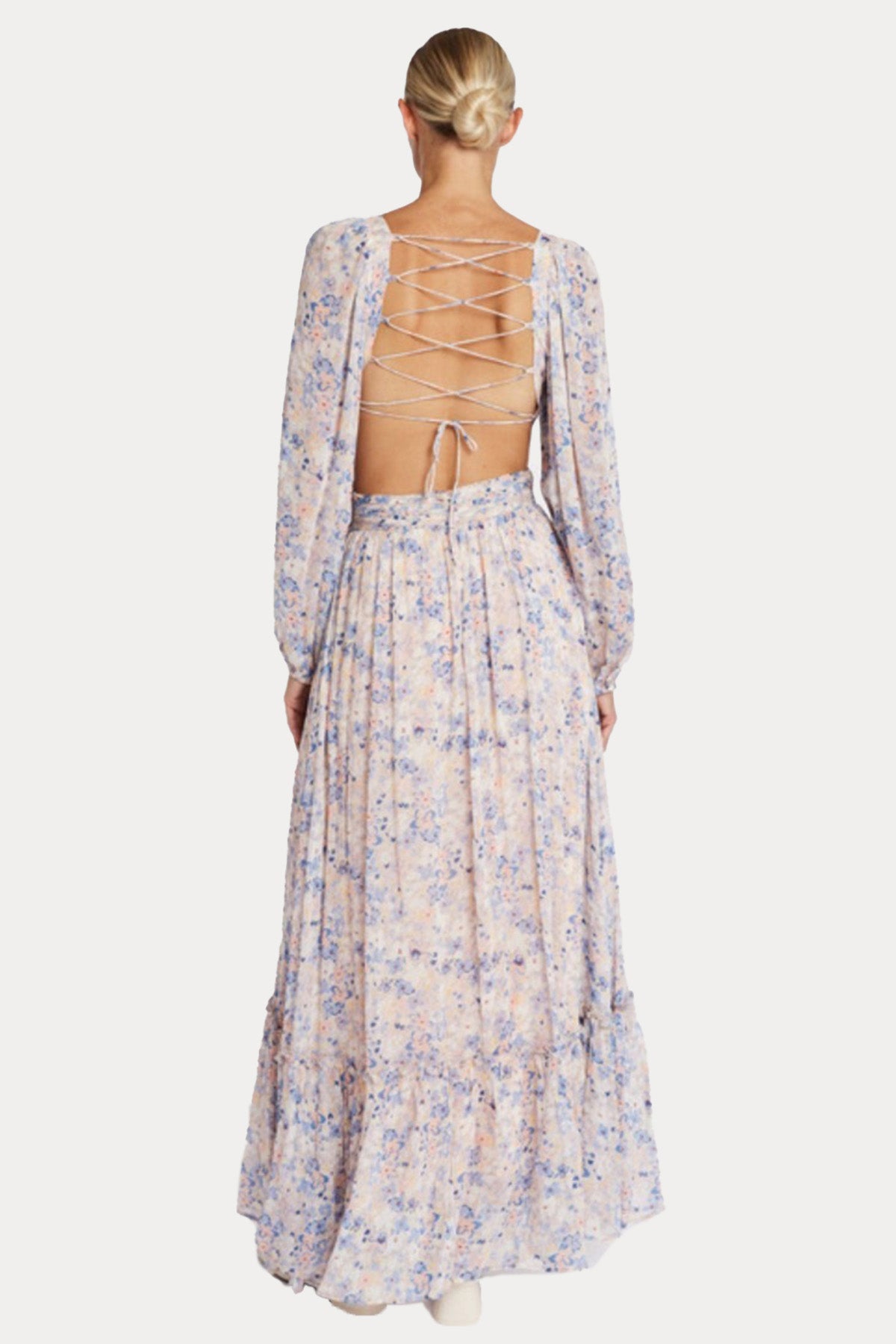 Berenice Rima Sırt Dekolteli Desenli Maxi Elbise