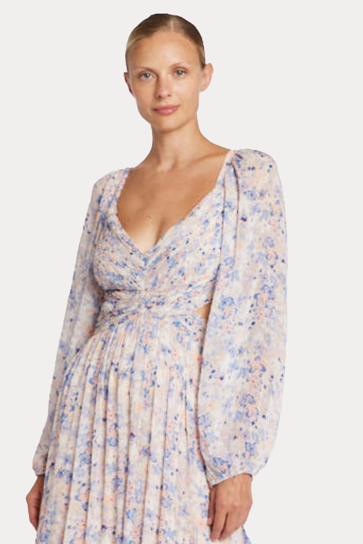 Berenice Rima Sırt Dekolteli Desenli Maxi Elbise