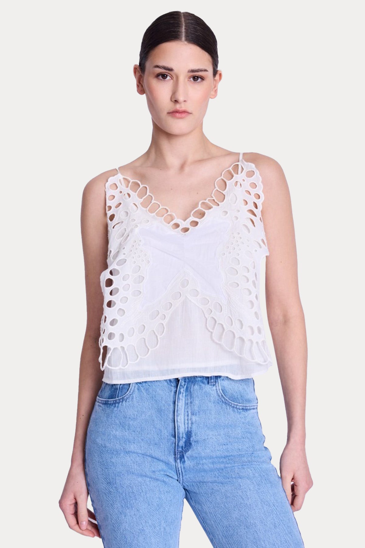 Berenice Thais Dantel Nakışlı V Yaka Bluz