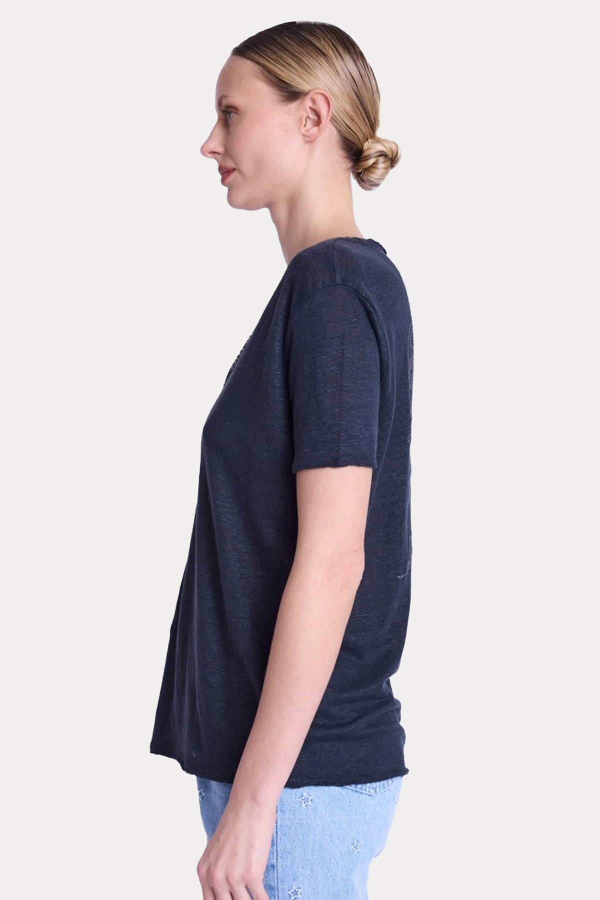 Berenice Emmaailes Regular Fit Kanat Desenli Keten T-shirt