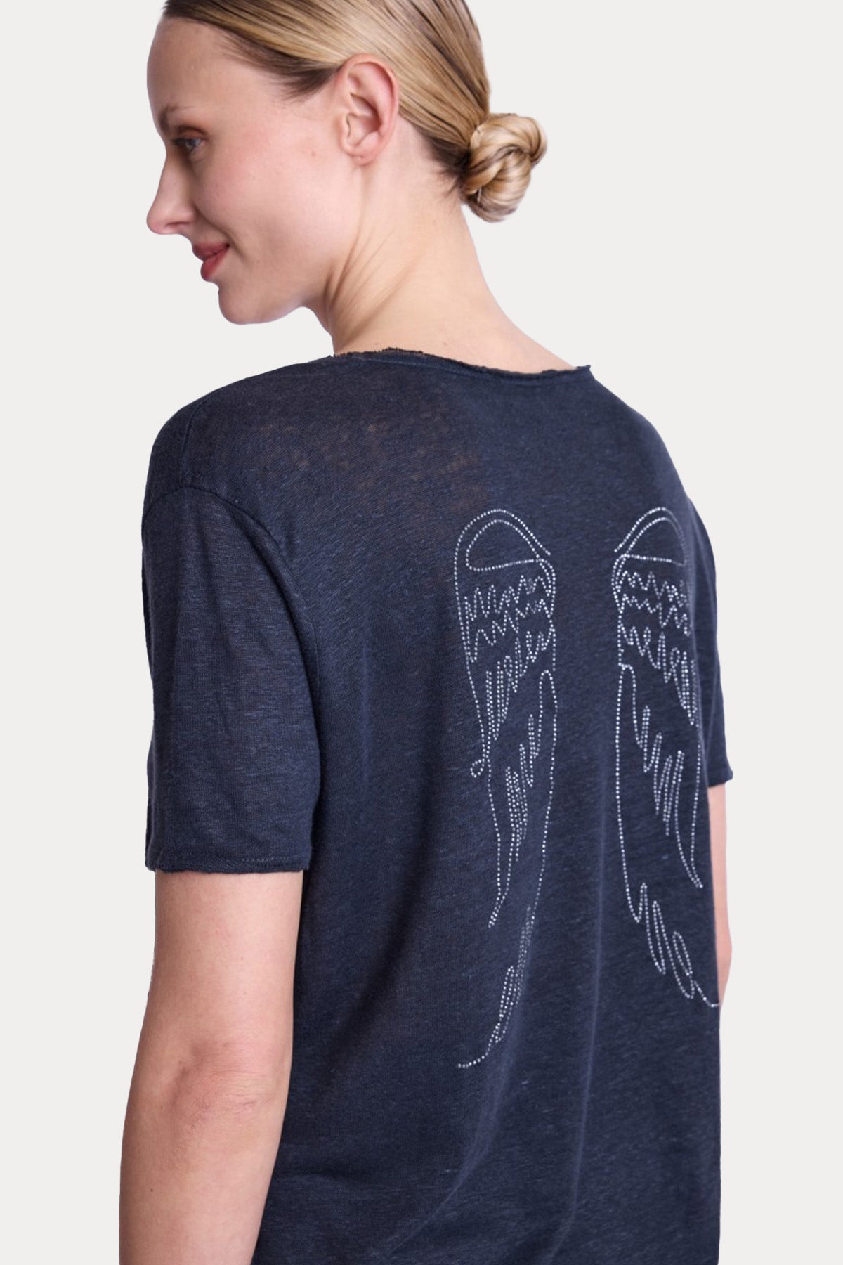 Berenice Emmaailes Regular Fit Kanat Desenli Keten T-shirt