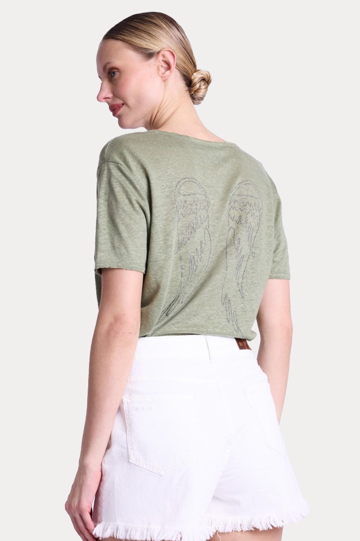 Berenice Emmaailes Regular Fit Kanat Desenli Keten T-shirt