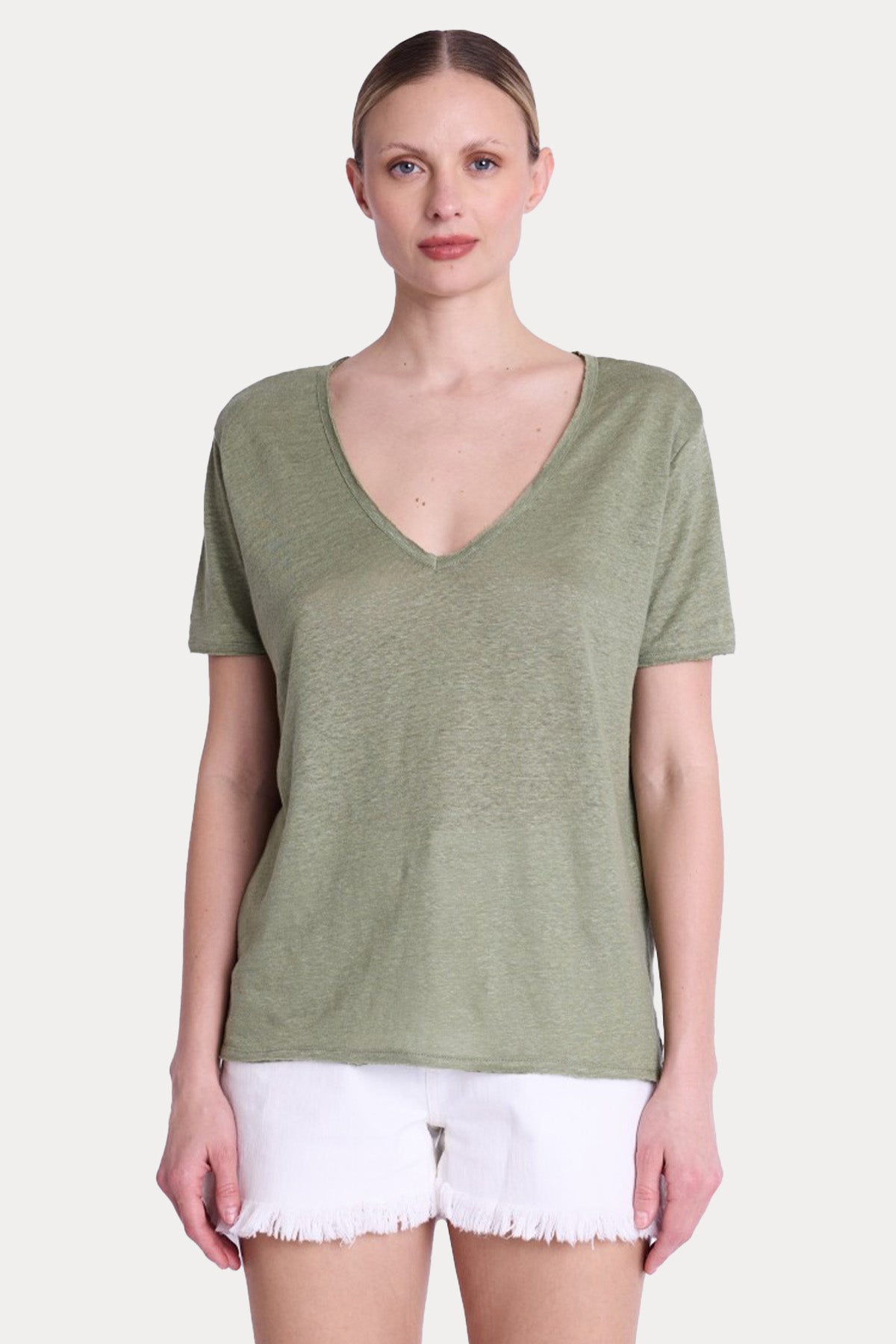 Berenice Emmaailes Regular Fit Kanat Desenli Keten T-shirt