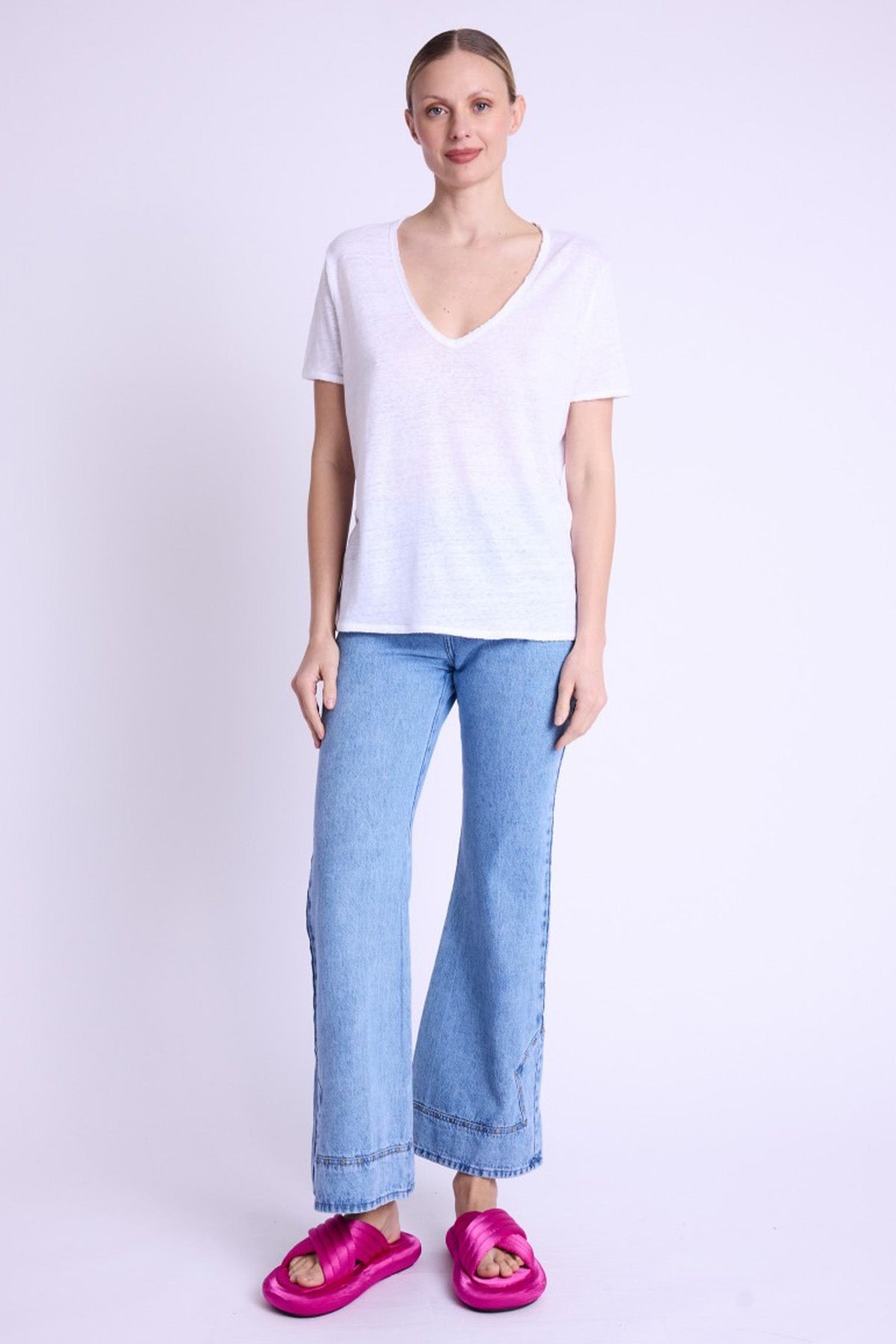 Berenice Emmaailes Regular Fit Kanat Desenli Keten T-shirt