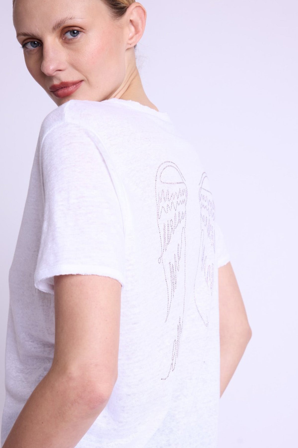 Berenice Emmaailes Regular Fit Kanat Desenli Keten T-shirt