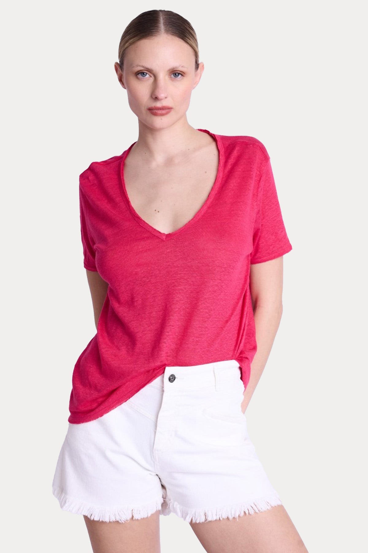 Berenice Emmaailes Regular Fit Kanat Desenli Keten T-shirt