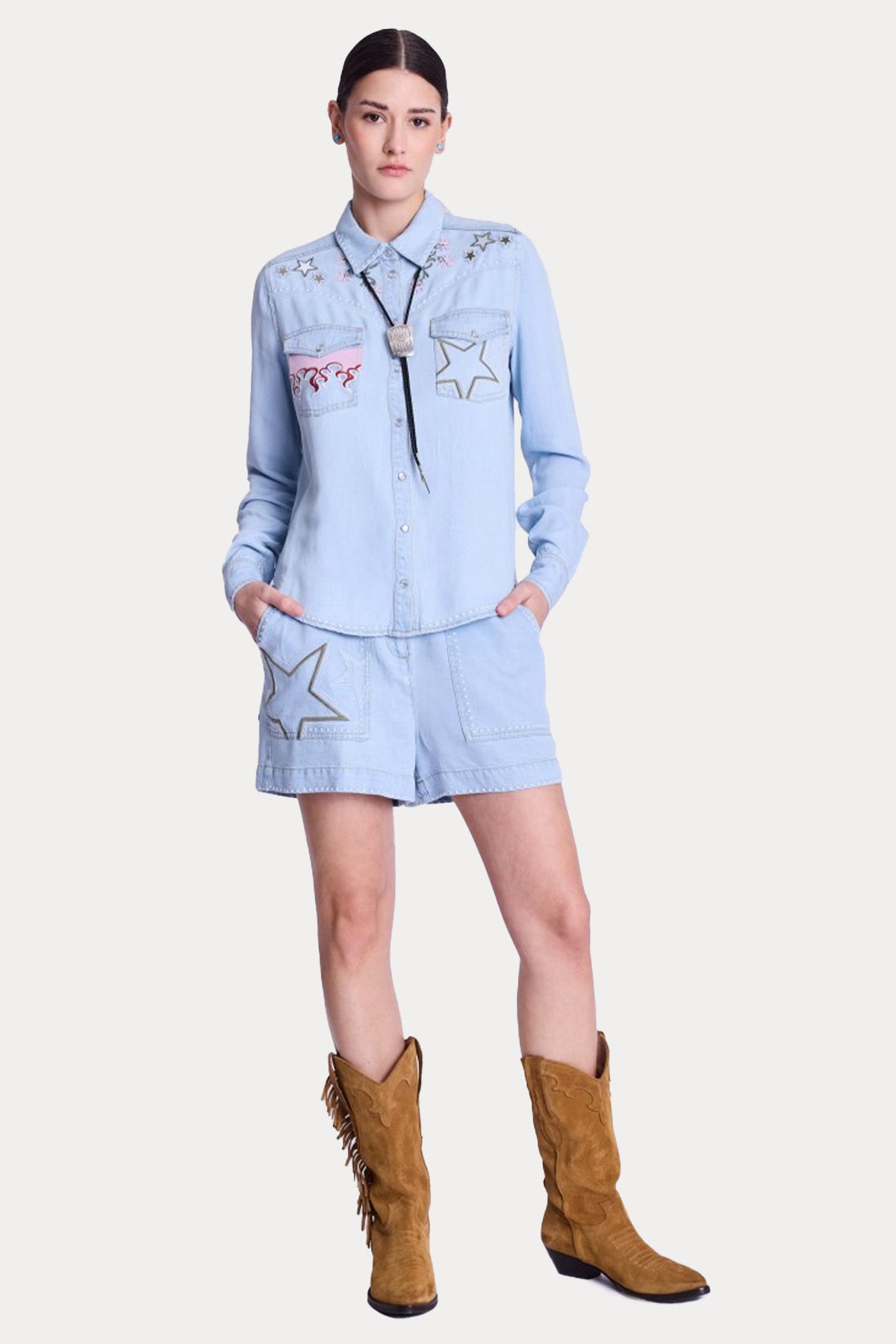 Berenice Cabanaflamme Renkli Nakış Desenli Denim Gömlek