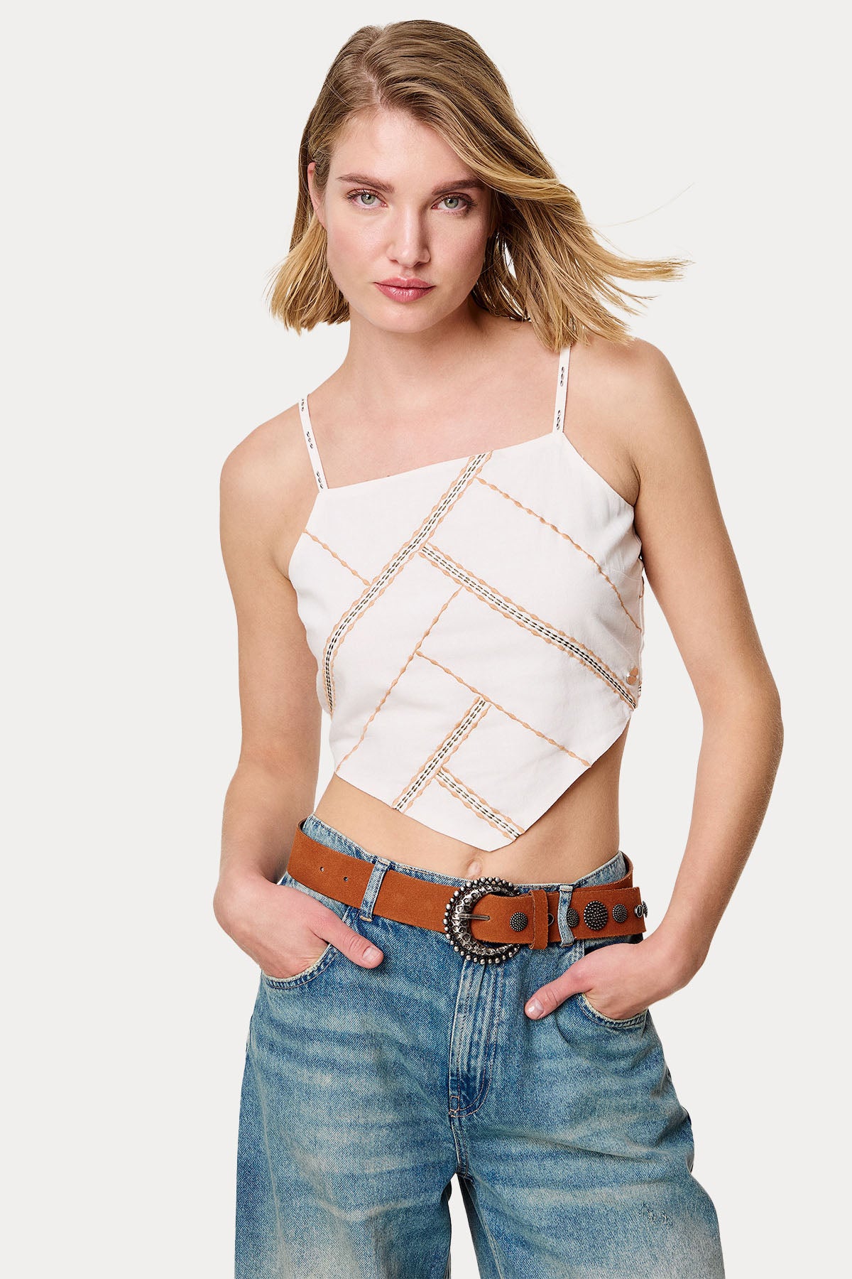 Bsb Desenli Keten Bluz Pantolon Set