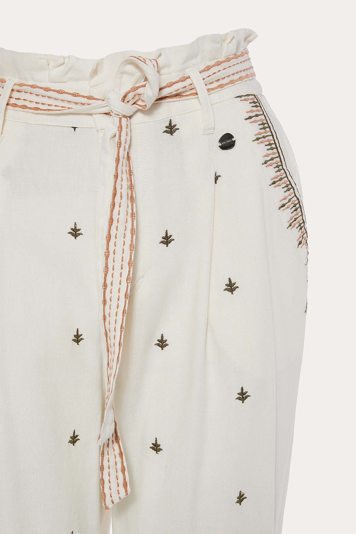 Bsb Desenli Keten Bluz Pantolon Set