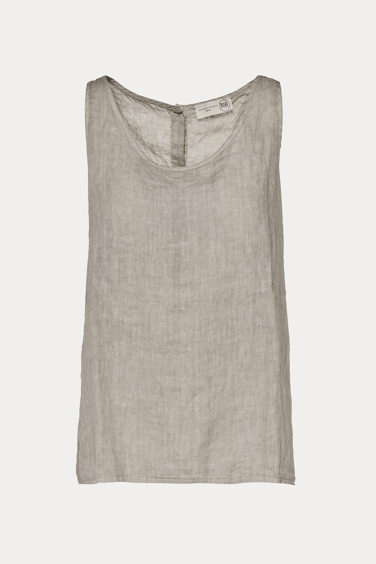 Bsb Sırttan Düğmeli Geniş Yuvarlak Yaka Keten Bluz