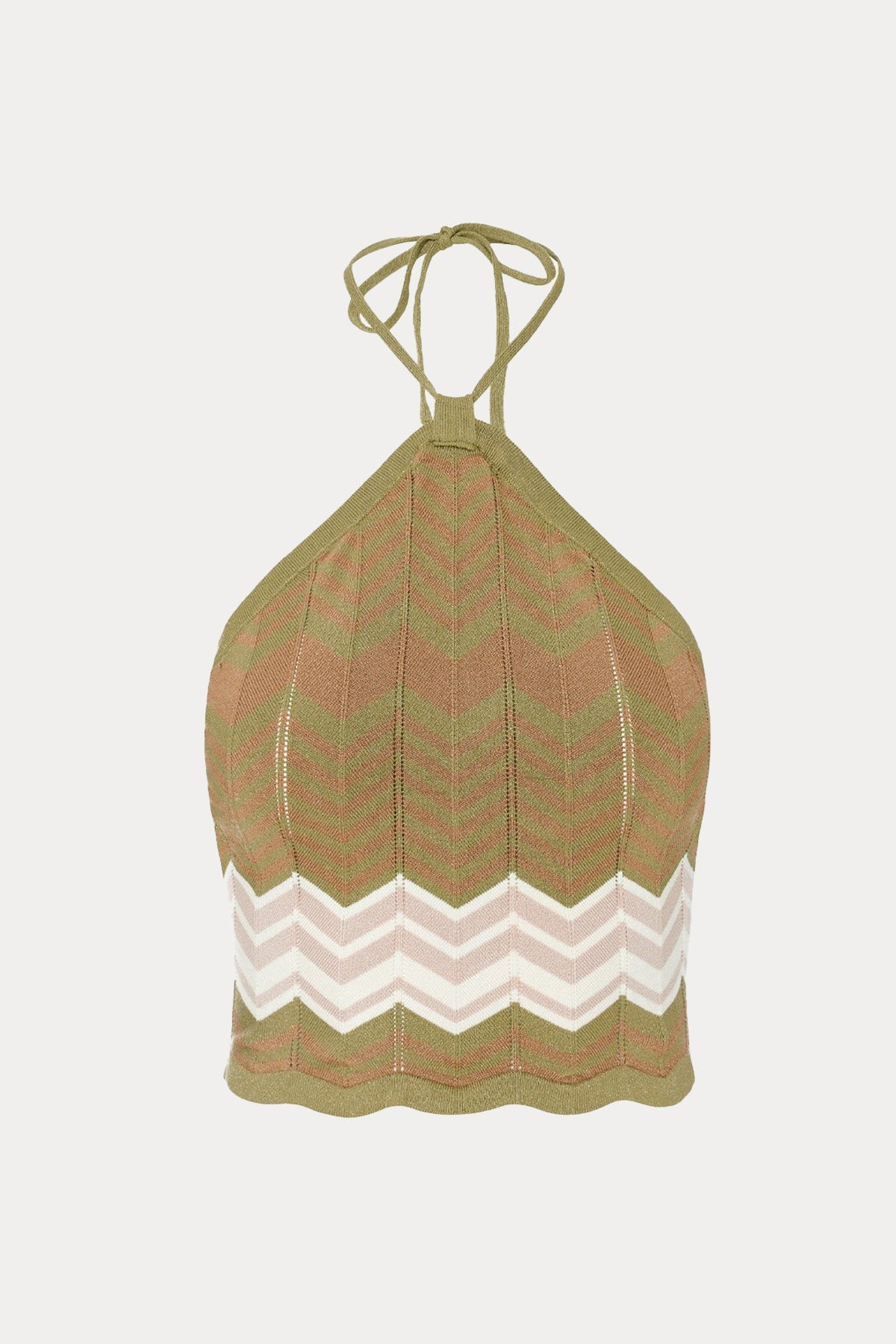 Lynne Boyundan Bağlamlı Örgü Desenli Crop Bluz