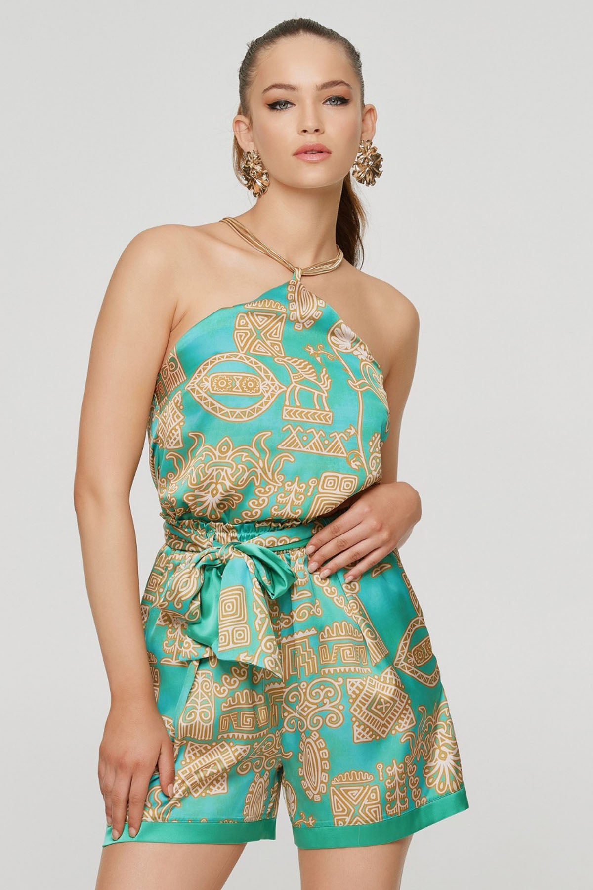 Lynne Desenli Zincir Aksesuarlı Bluz