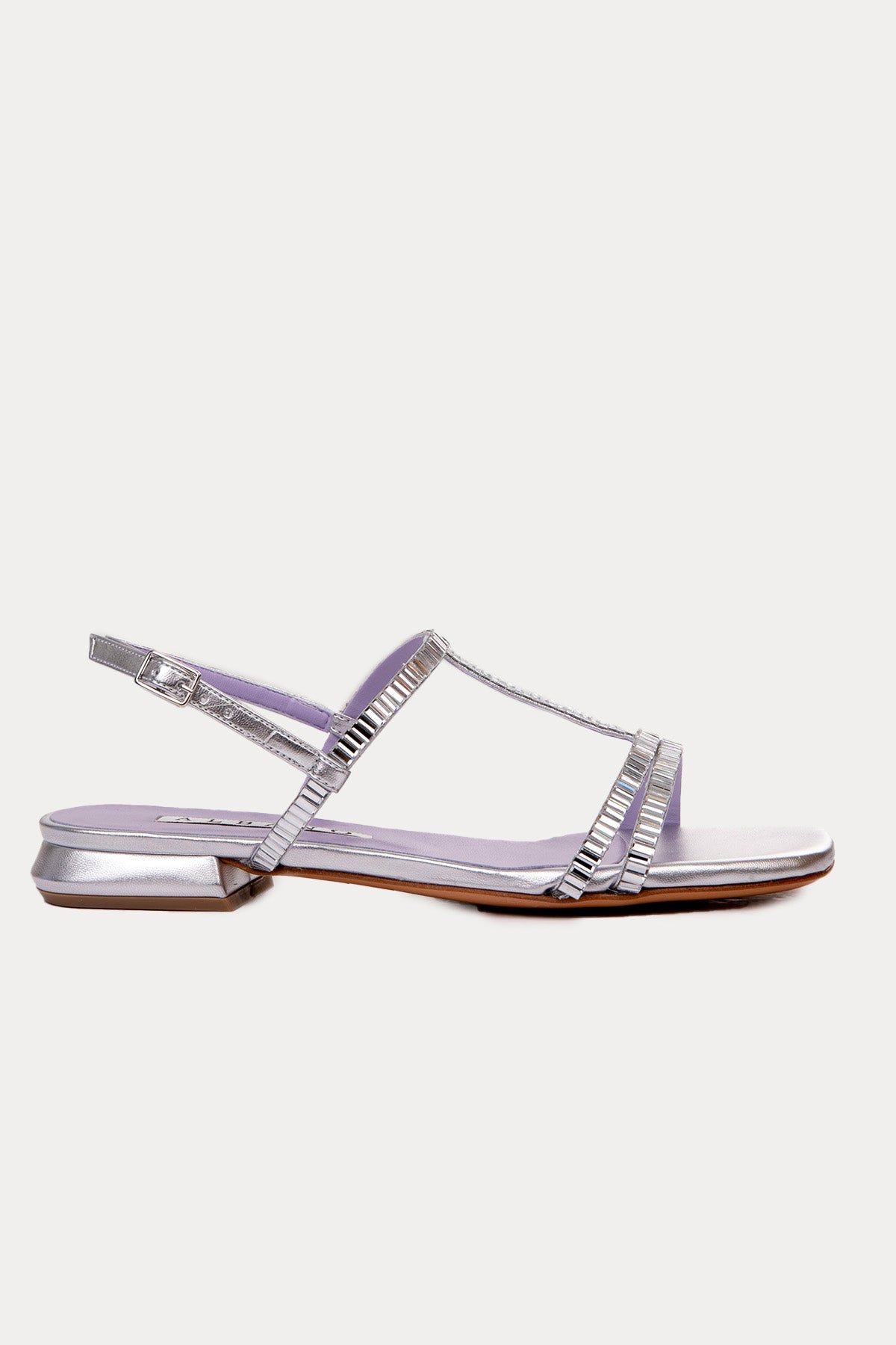 Albano Parlak Taşlı Küt Burun Deri Sandalet