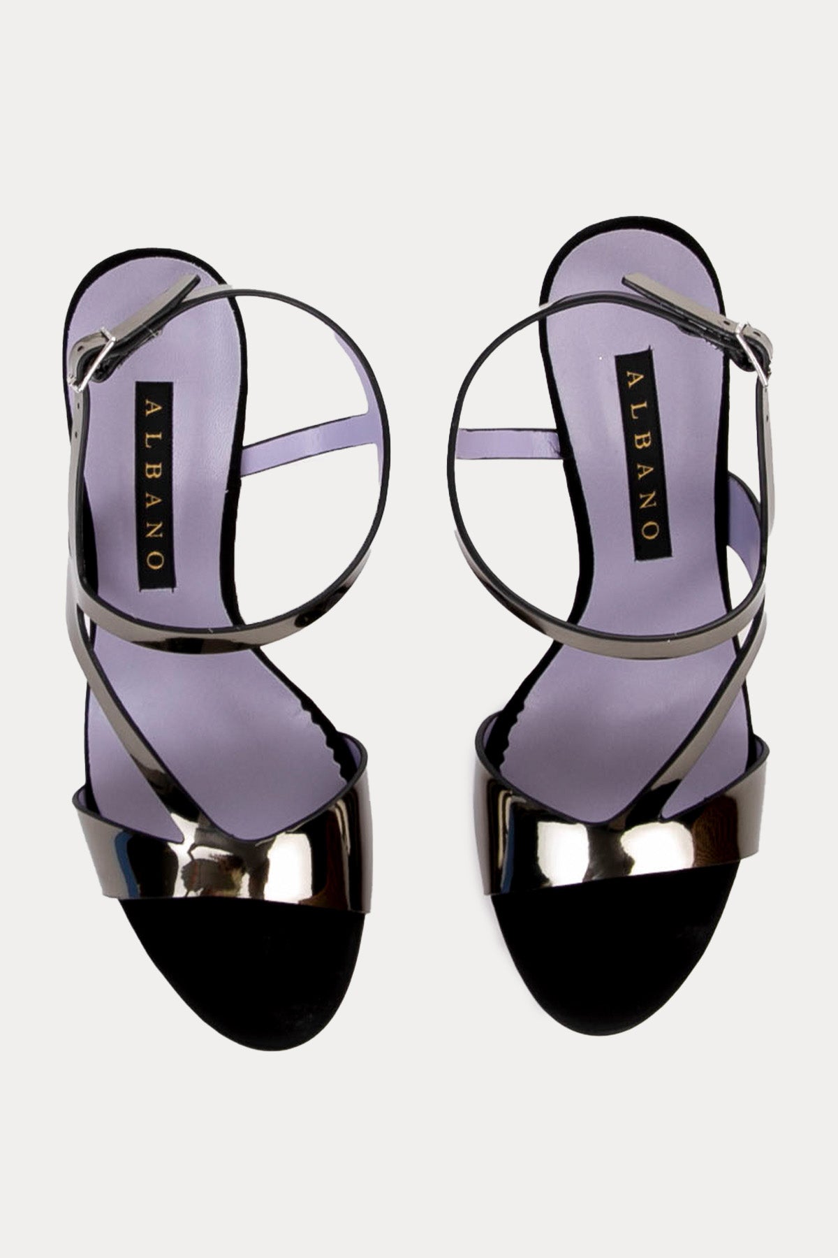 Albano Süet Detaylı Metalik Deri Topuklu Abiye Ayakkabı