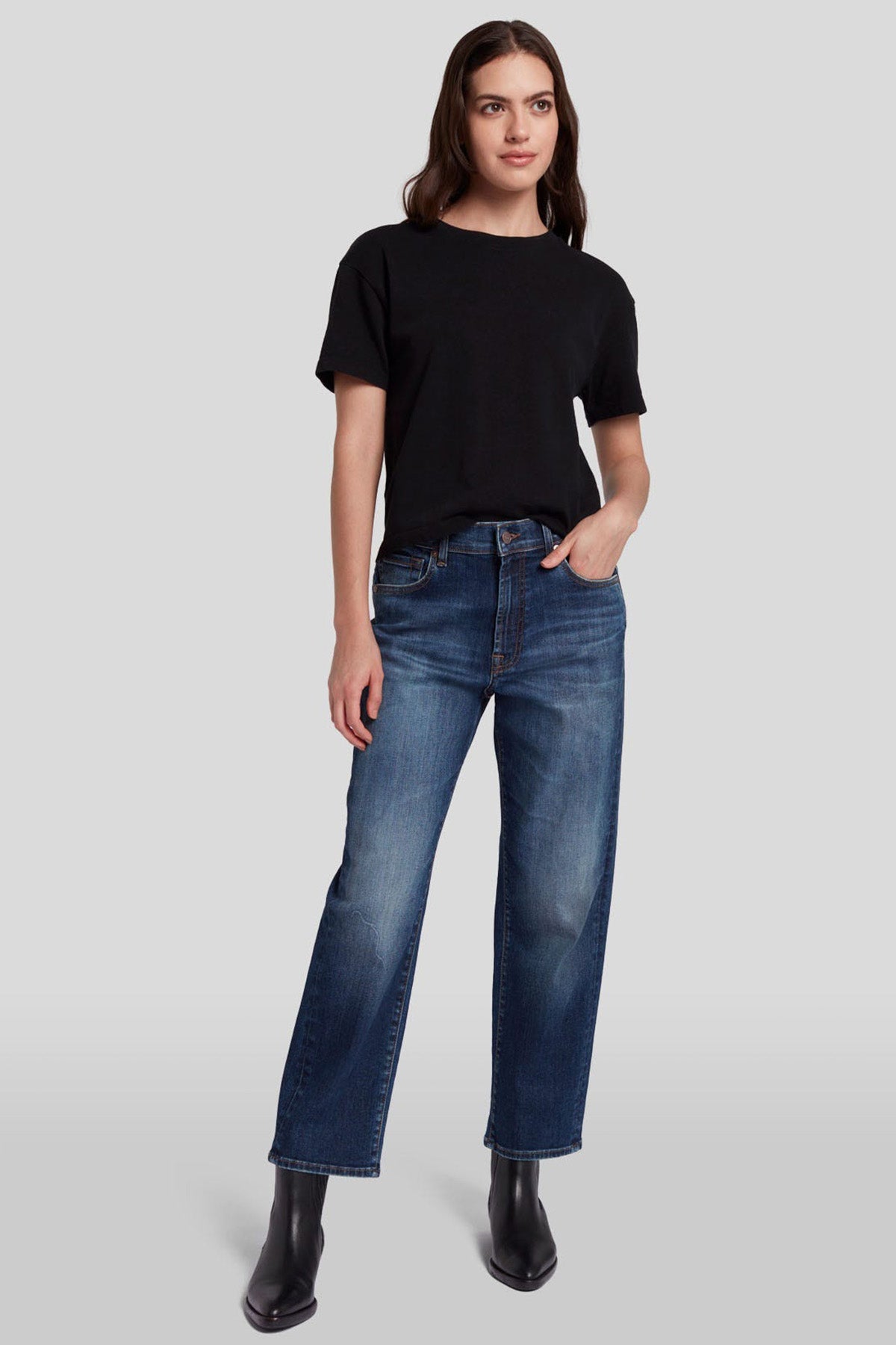 7 For All Mankind Yüksek Bel Mom Fit Yıkamalı Jeans-Jeans-Libas