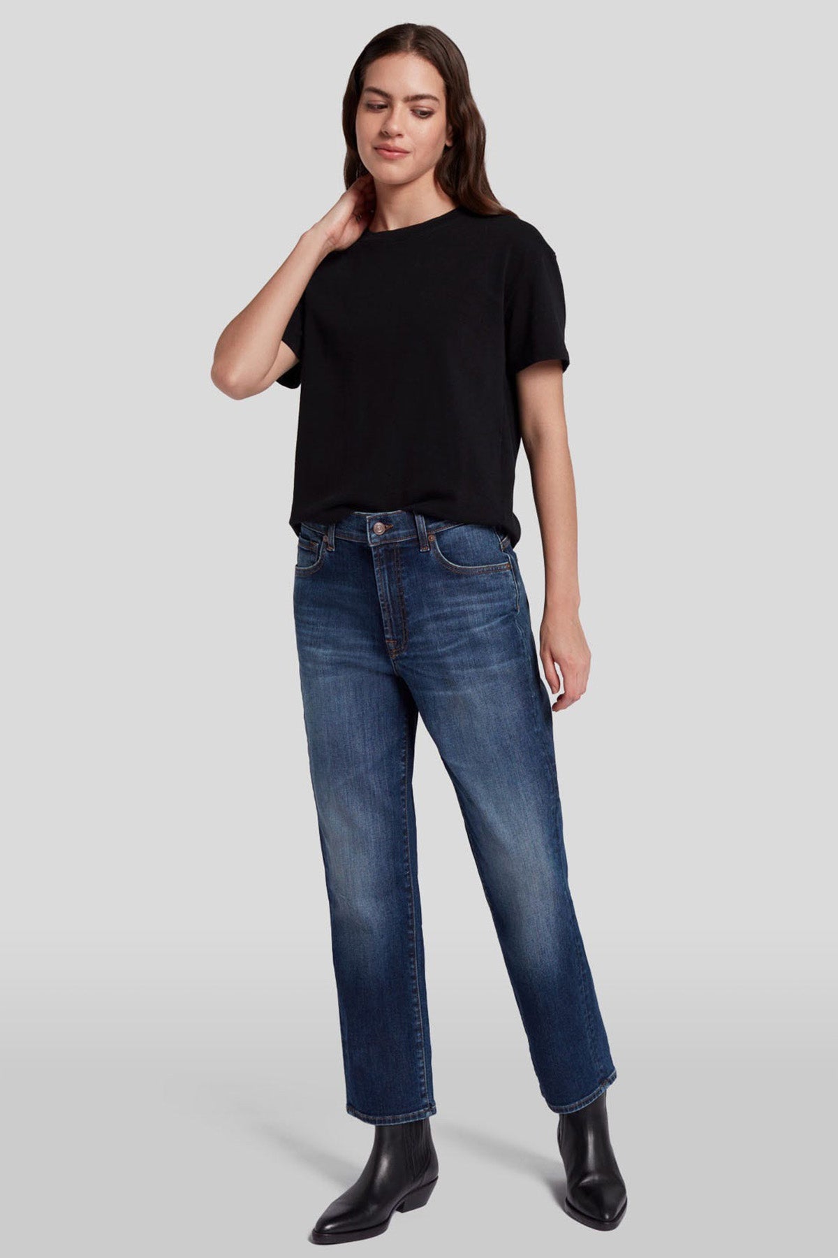 7 For All Mankind Yüksek Bel Mom Fit Yıkamalı Jeans-Jeans-Libas