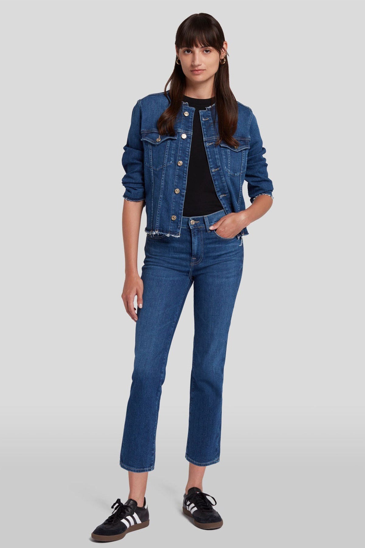 7 For All Mankind Straight Slim Fit Crop Paça Jeans-Jeans-Libas