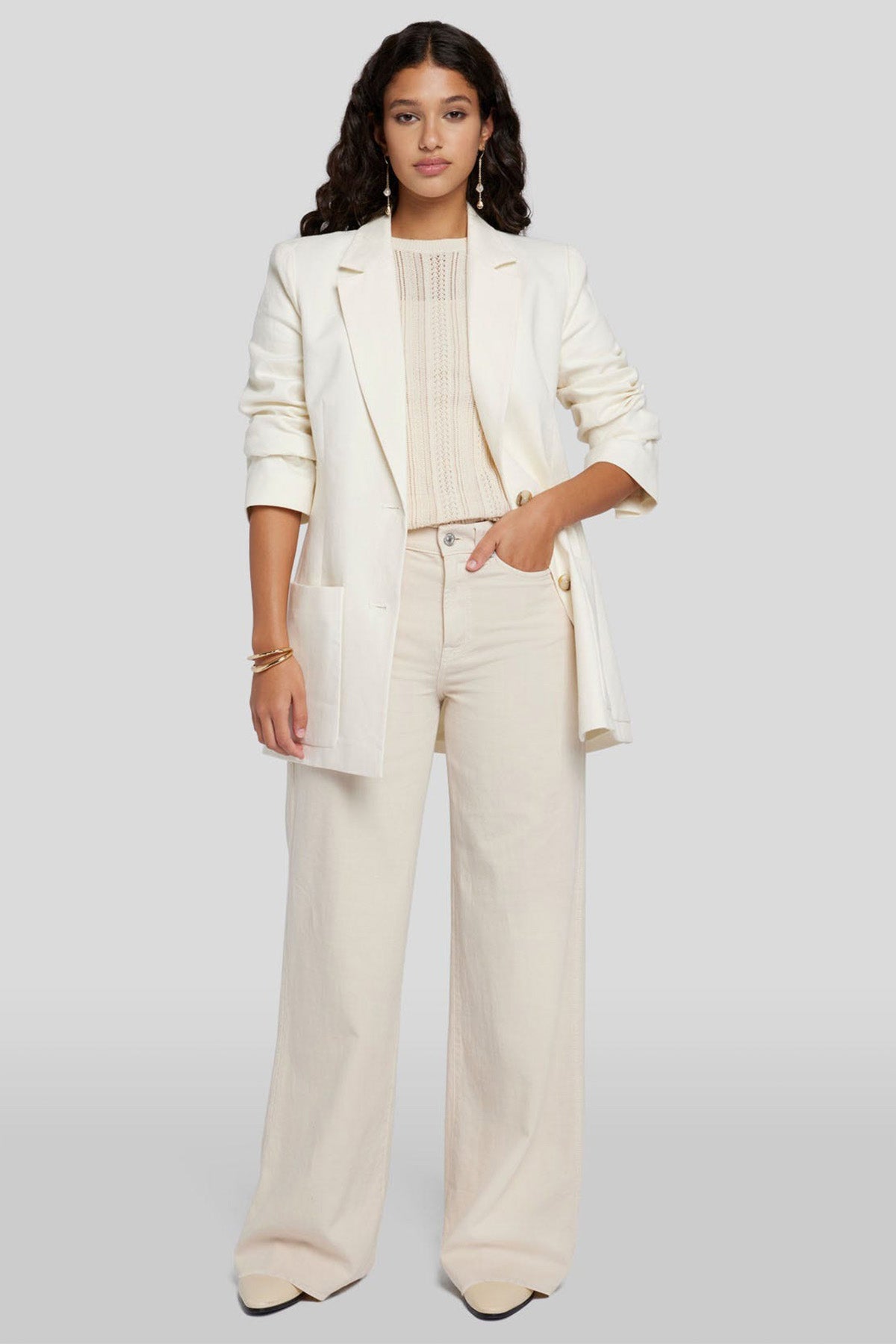 7 For All Mankind Yüksek Bel Keten Geniş Paça Jeans