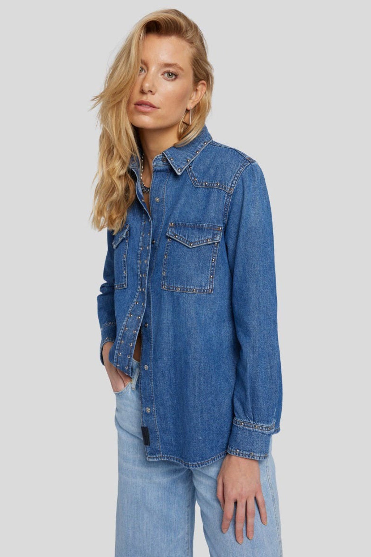 7 For All Mankind Troklu Cep Detaylı Denim Gömlek-Gömlek-Libas