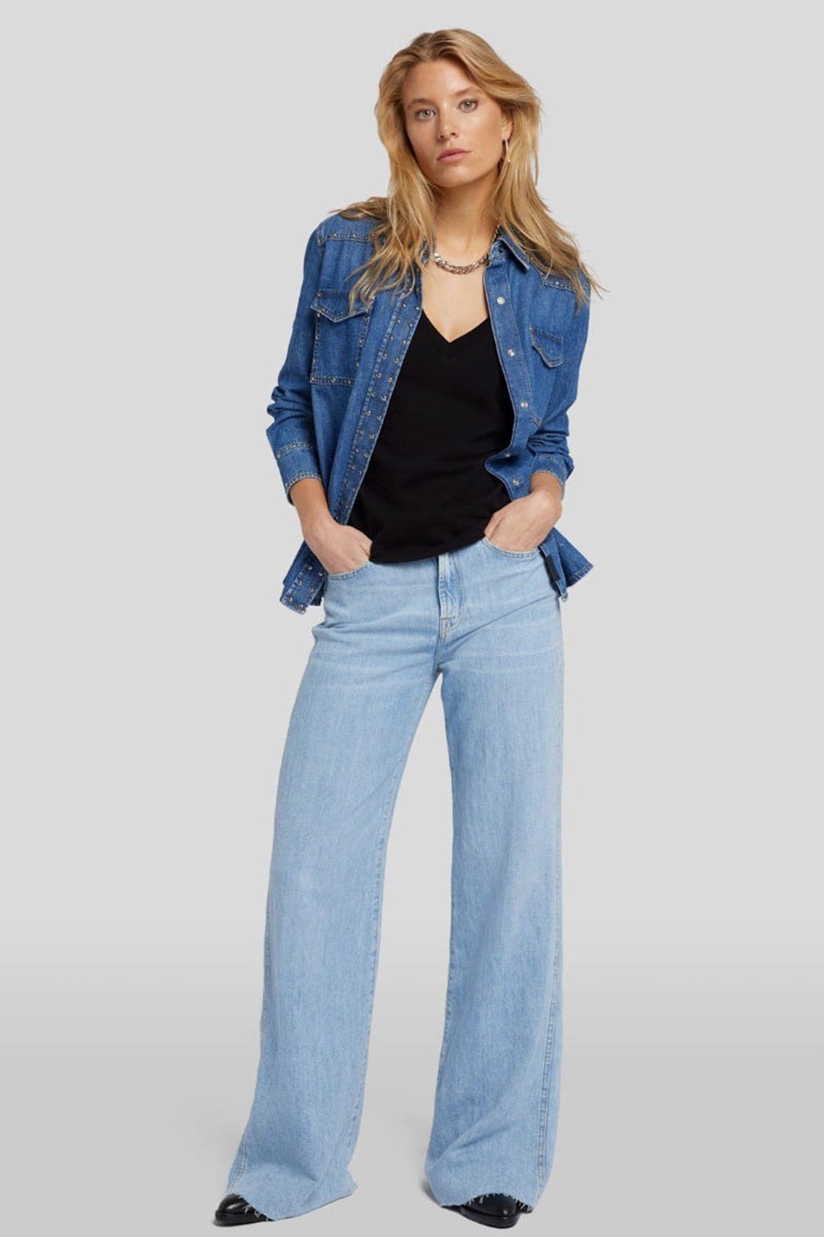 7 For All Mankind Troklu Cep Detaylı Denim Gömlek-Gömlek-Libas