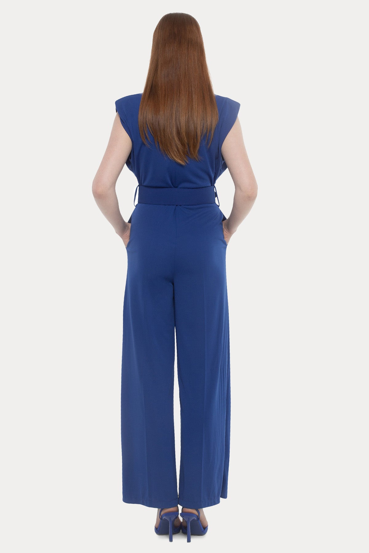 Hanita Derin V Yaka Kemerli Streç Abiye Tulum