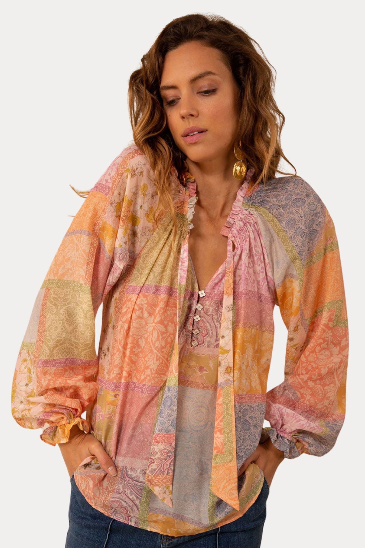 Hale Bob Gemma Renkli Desenli İpek Bluz