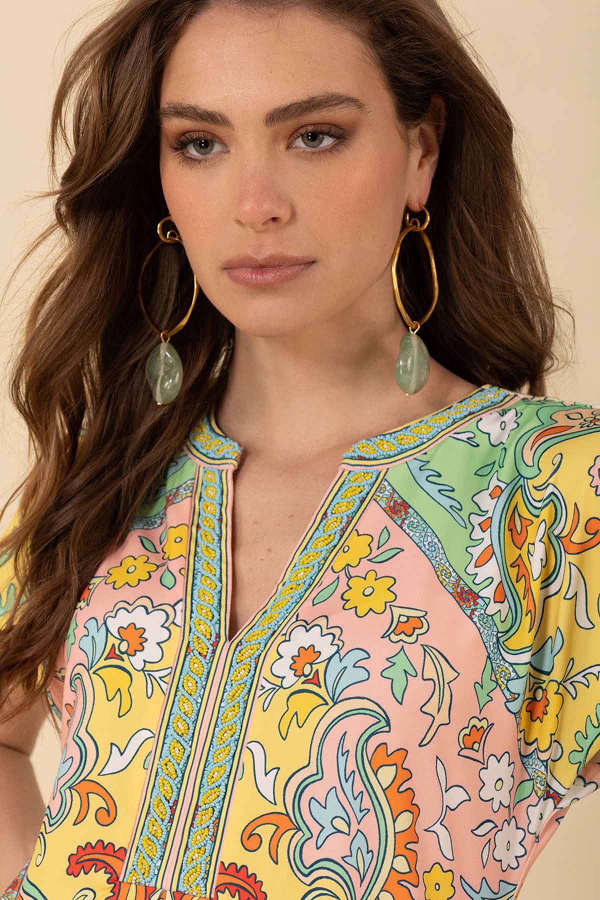 Hale Bob Kimberly Renkli Desenli Mini Elbise-Elbise-Libas