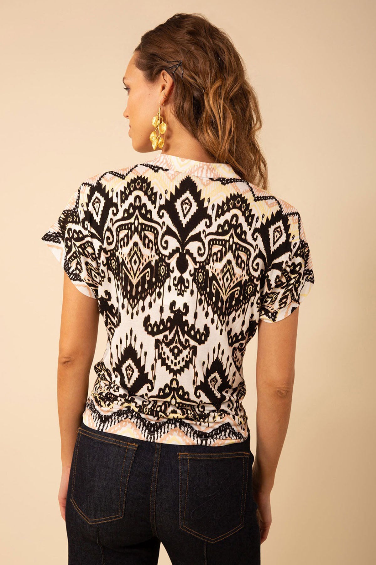 Hale Bob Alyssa V Yaka Belden Bağlamalı Etnik Desenli Bluz