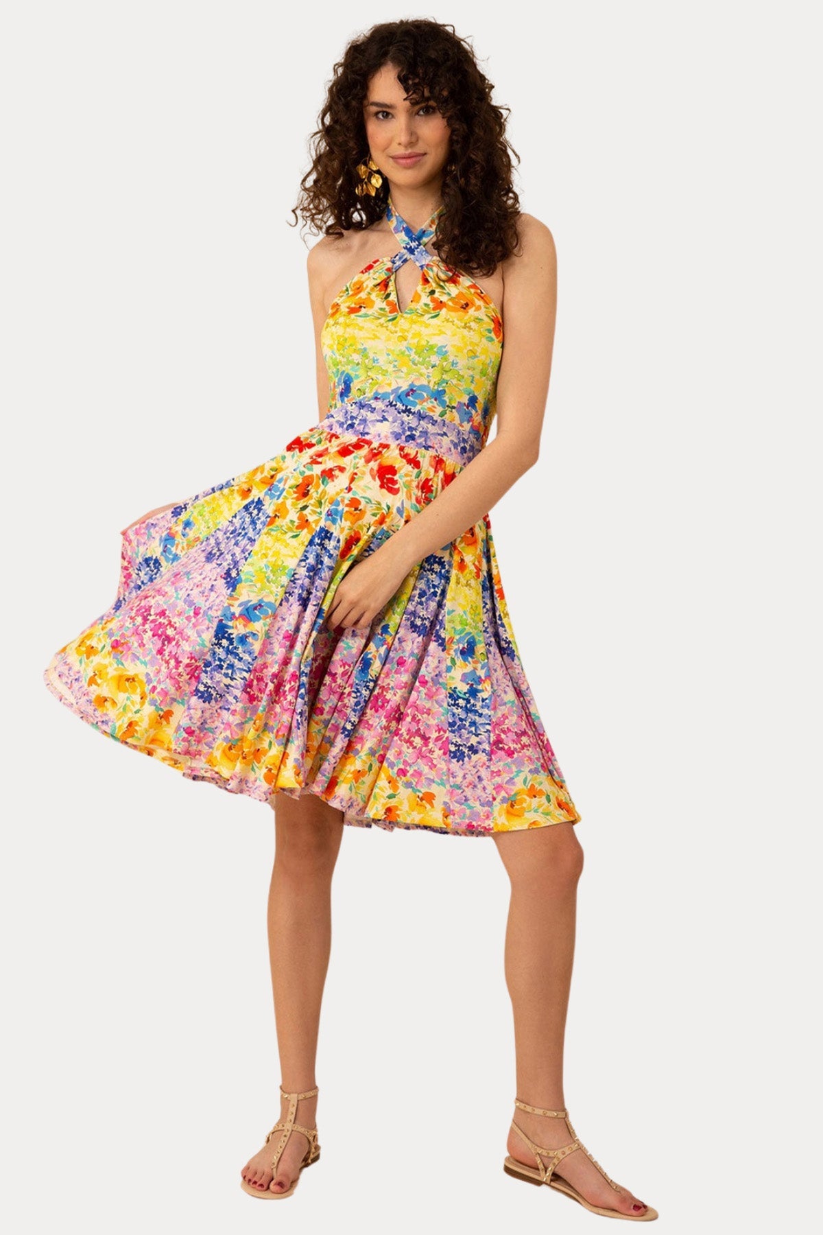 Hale Bob Wren Boyundan Bağlamalı Renkli Desenli Dizüstü Elbise