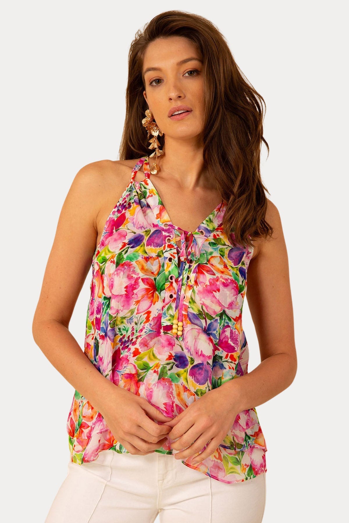 Hale Bob V Yaka Çiçek Desenli Bluz