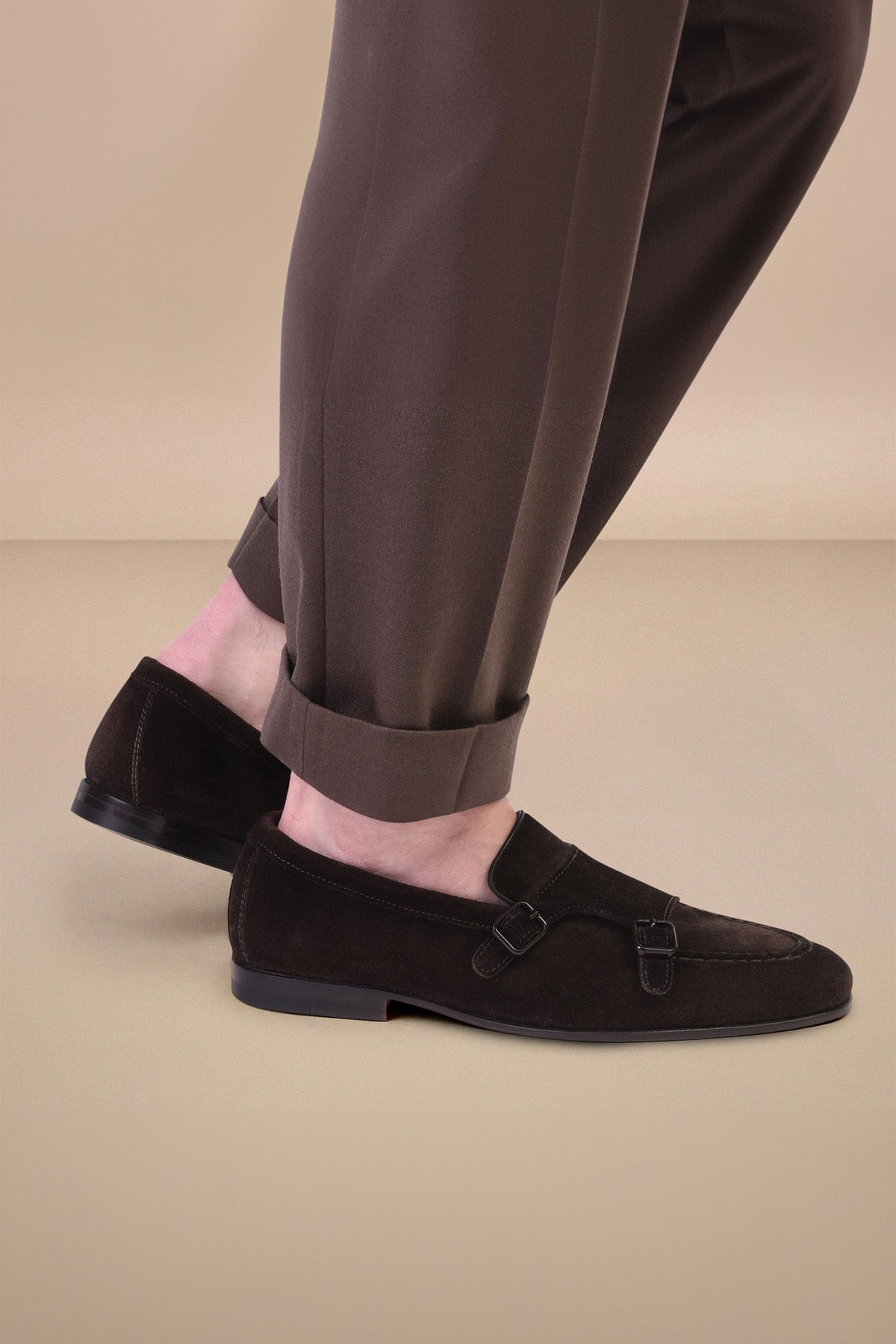 Santoni Goodyear Taban Çift Tokalı Süet Loafer Ayakkabı