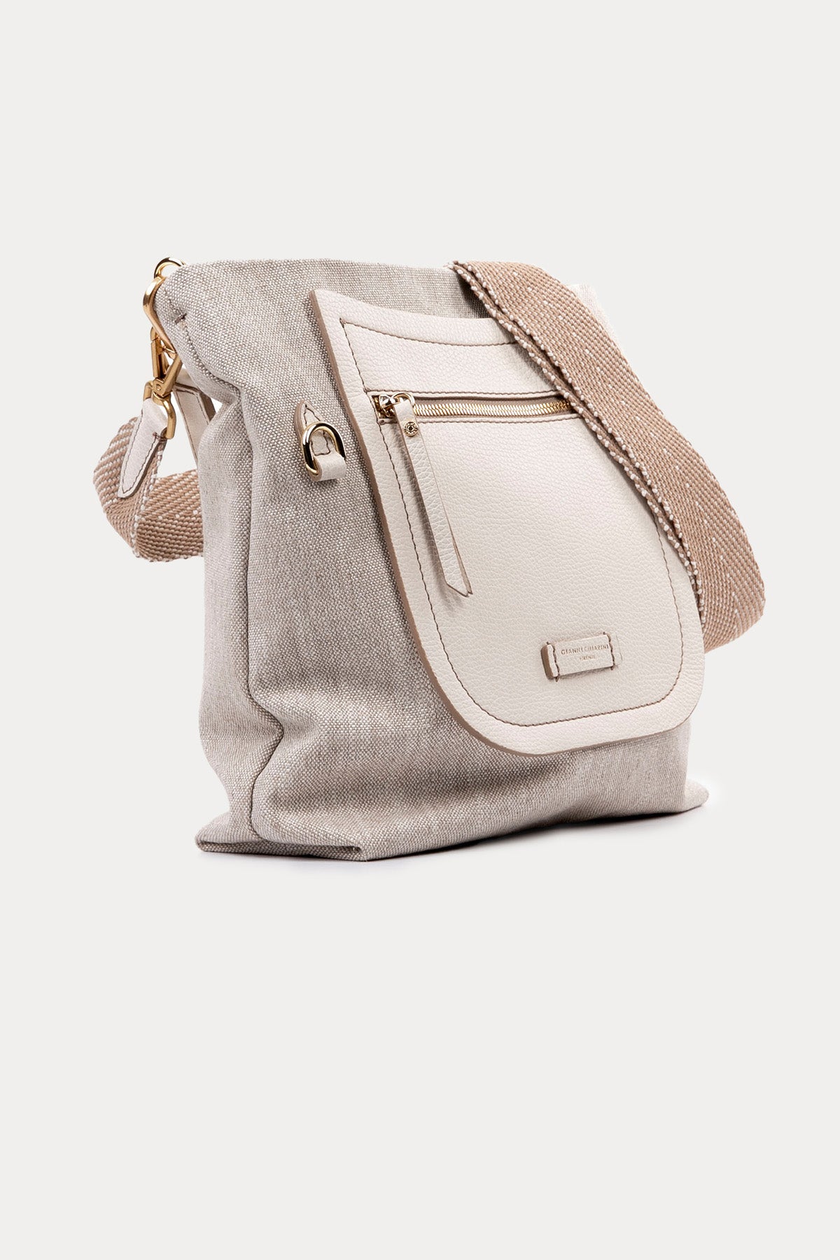 Gianni Chiarini Afra Deri Detaylı Kanvas Kumaş Omuz Çantası